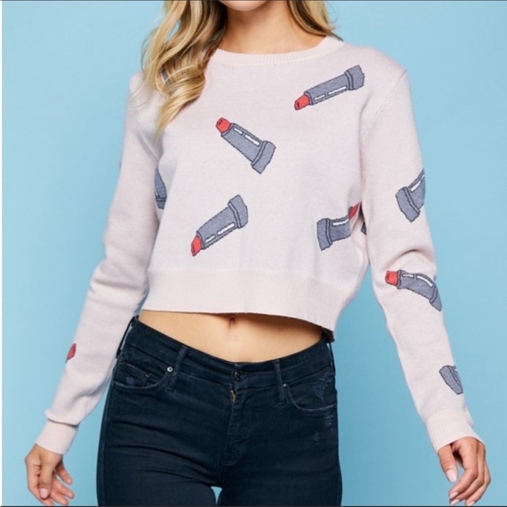 Blush Sweater with Lipsticks